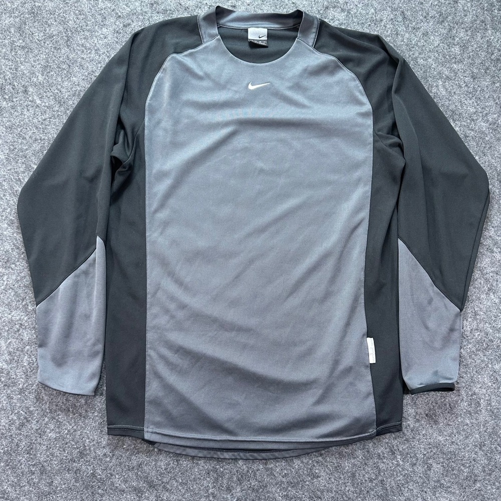 Y2K Nike Mens Grey Soccer Training Colorblock Long Sleeve Gorpcore Shirt Small